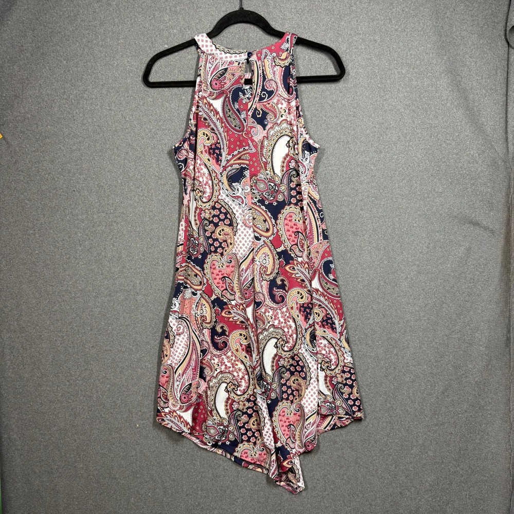 Perception Concept Womens Paisley Halter Dress Navy Pink Handkerchief Hem Medium - Picture 6 of 9